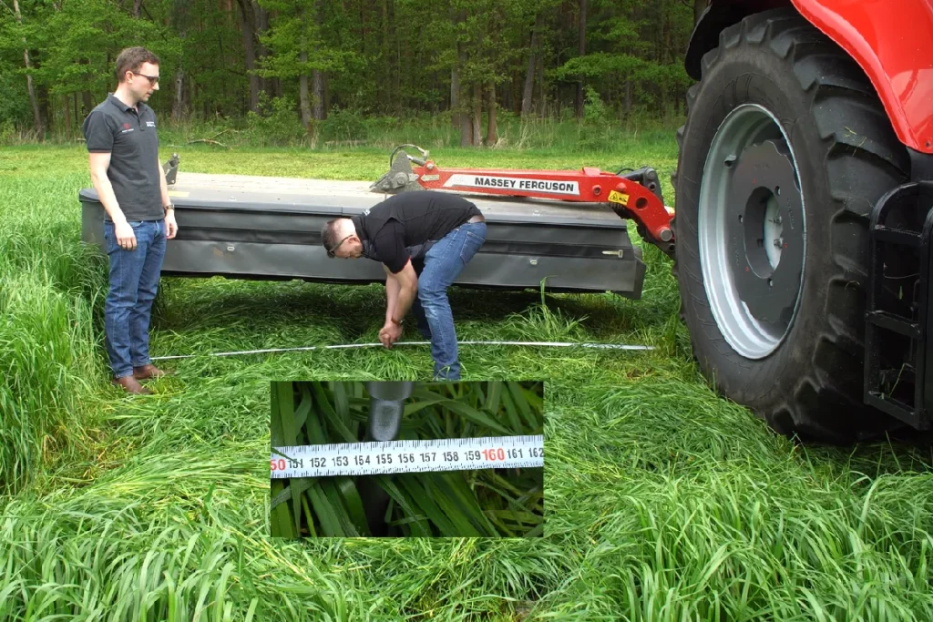 Kolejny krok to wyznaczenie w wykoszonym pasie (po kosiarce tylnej bocznej) jego środka. Przy wartości 155 cm wbijamy w podłoże pręt lub śrubokręt fot. TRAKTOR24.pl